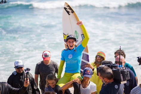 Courtney Conlogue celebrating her win at the Drug Aware Margaret River Pro.