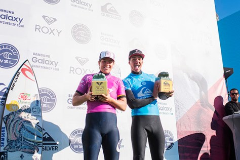 Tyler Wright and Gabriel Medina winners of the Roxy and Quiksilver Pro.
